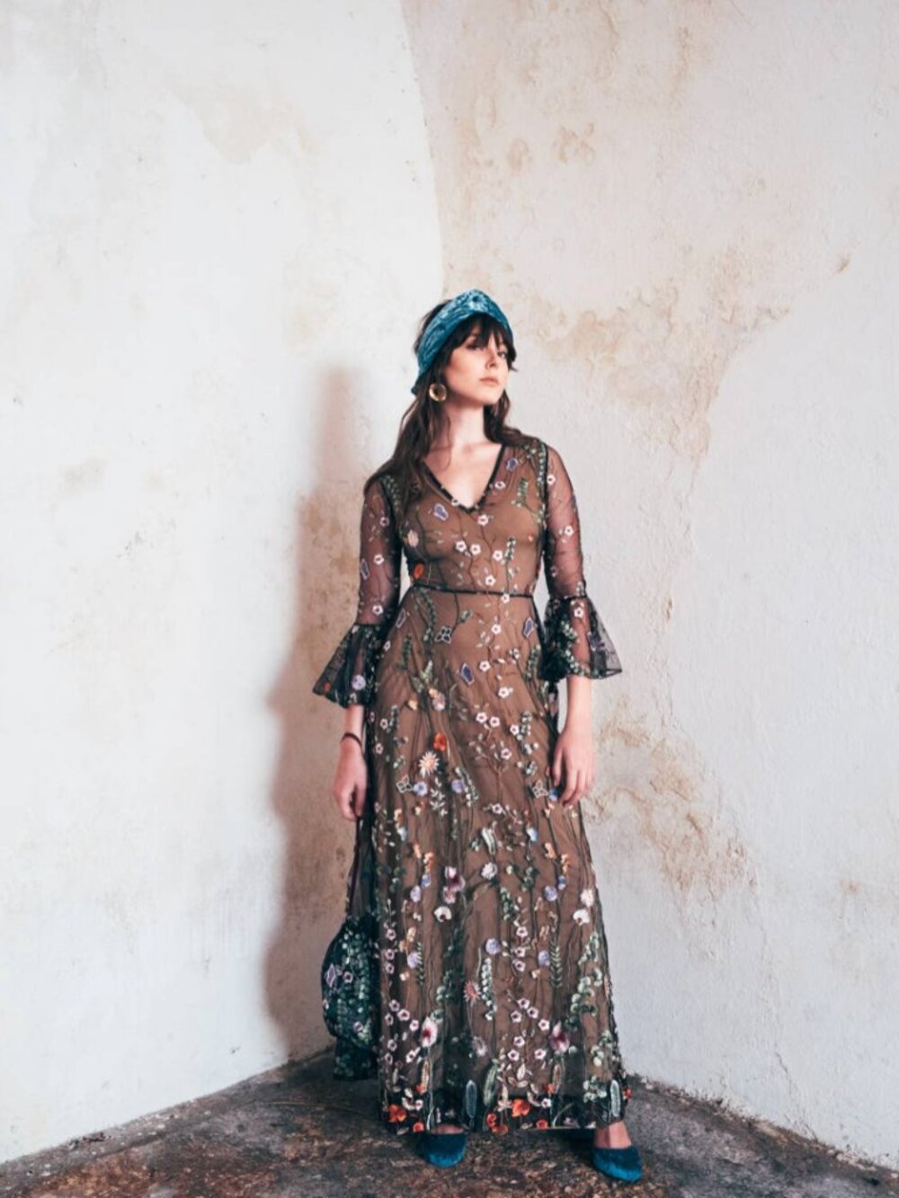 NWT AZA Label Victoria Embroidered Maxi Dress